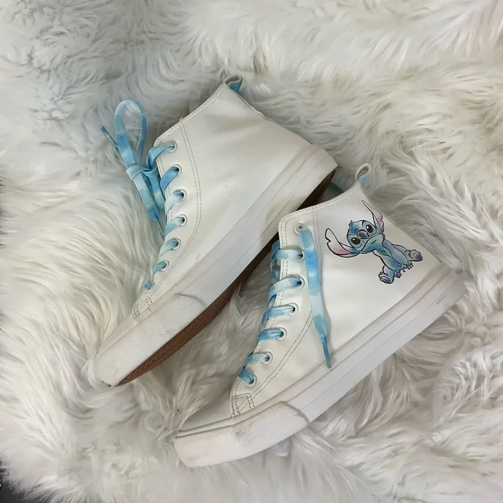 Disney Lilo & Stitch Girls White Blue Lace Up High Top Sneakers Size 6